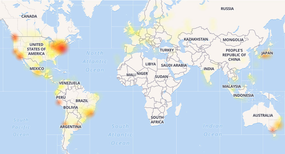 mapa global de la caida de youtube